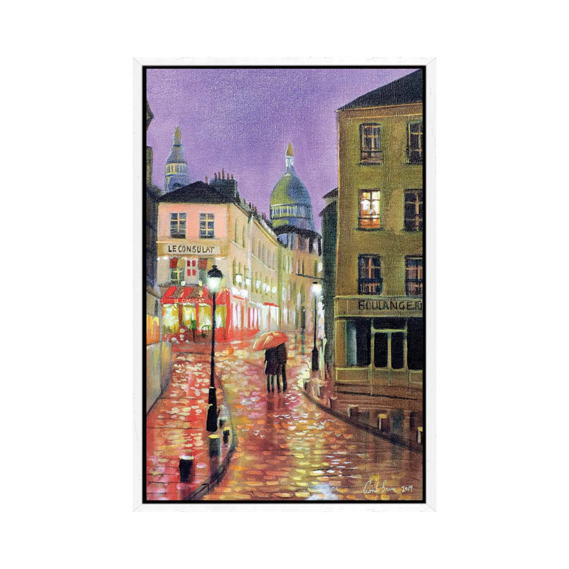 Montmartre by Gordon Bruce - Painting on Canvas, 66.04 cm H x 45.72 cm W, White Framed