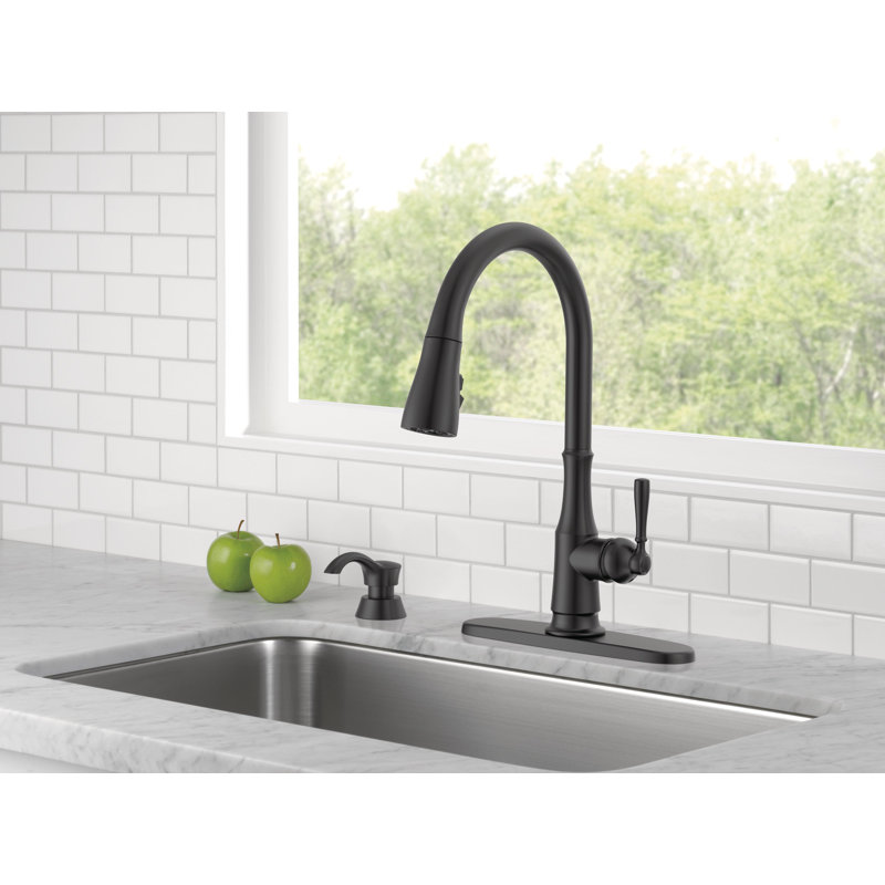 Capertee Matte Black Kitchen Faucet with Pull Down Sprayer and Soap Dispenser, Modern Single Hole Kitchen Sink Faucet, Single Handle, Matte Black