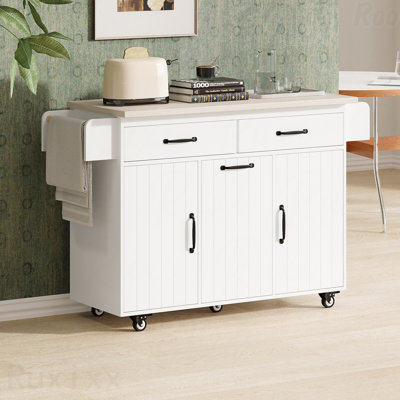 Kitchen Island With Trash Can Storage Cabinet, Kitchen Cart With Drop Leaf, Spice Rack, Towel Rack And Drawer, Rolling Kitchen Island On Wheels With Adjustable Shelf