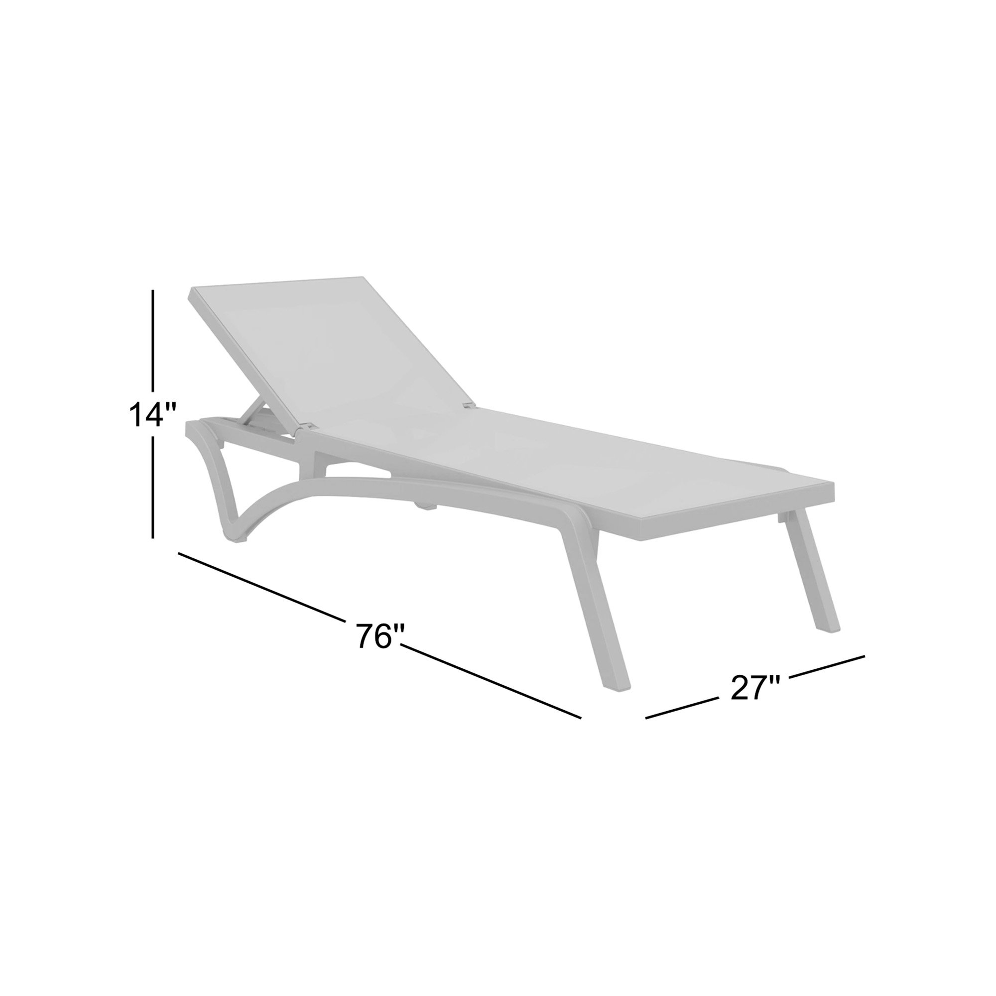 76" Long Reclining Single Chaise, White/Turquoise