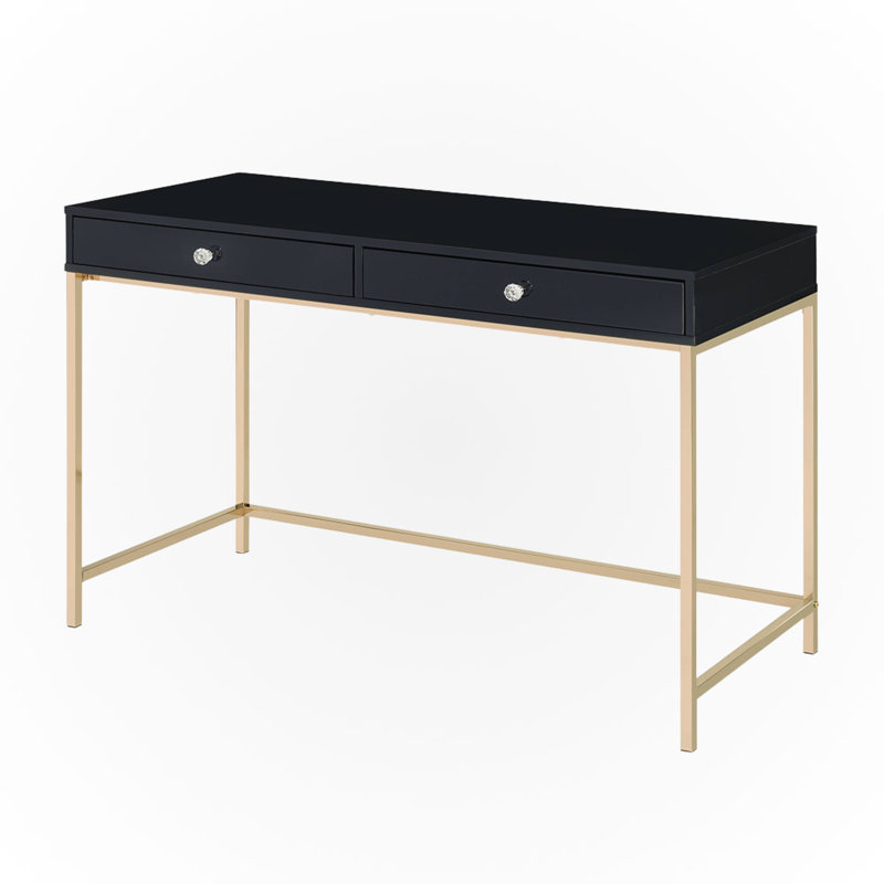 Eileen Writing Desk with Black High Gloss and Gold Finish