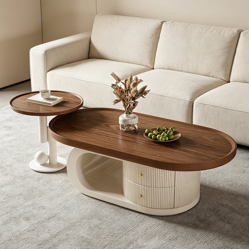Modern oval-shaped storage coffee table, 16.2" H x 23.6" L x 47.2" W