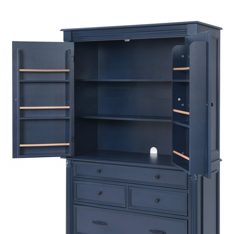 Grand garde-manger autoportant - armoire de rangement haute de 43,3 po x 20 po x 77,3 po avec 6 portes, 2 tablettes réglables et 5 tiroirs, bleu
