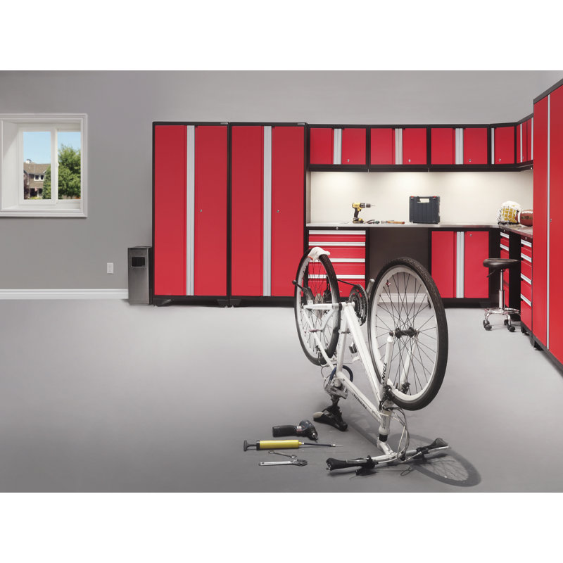 Bold Series 8 Piece Storage Cabinet Set, Red, No Light, Stainless Steel