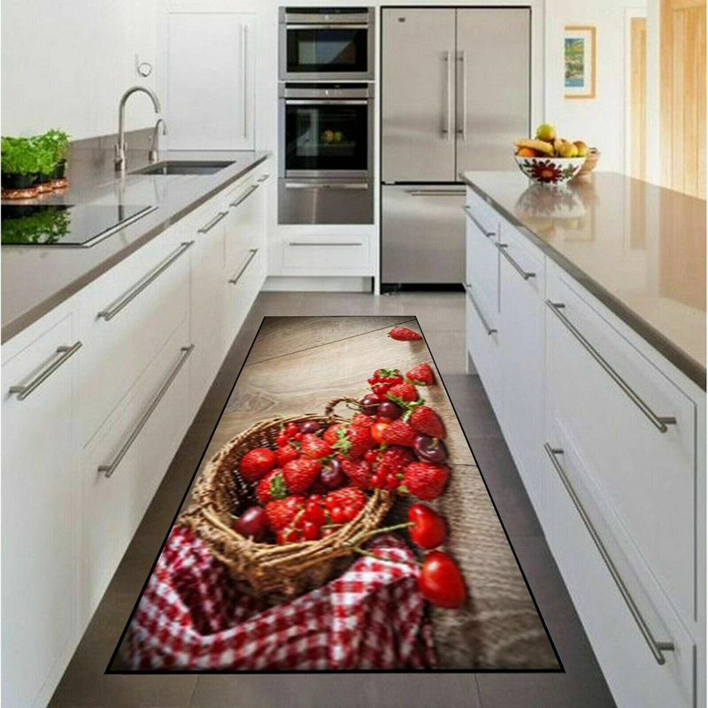 3D Fruit Kitchen Mat – Washable Non-Slip Runner Rug – Door Mat with Rubber Backing – Polypropylene, 50cm W x 150cm L