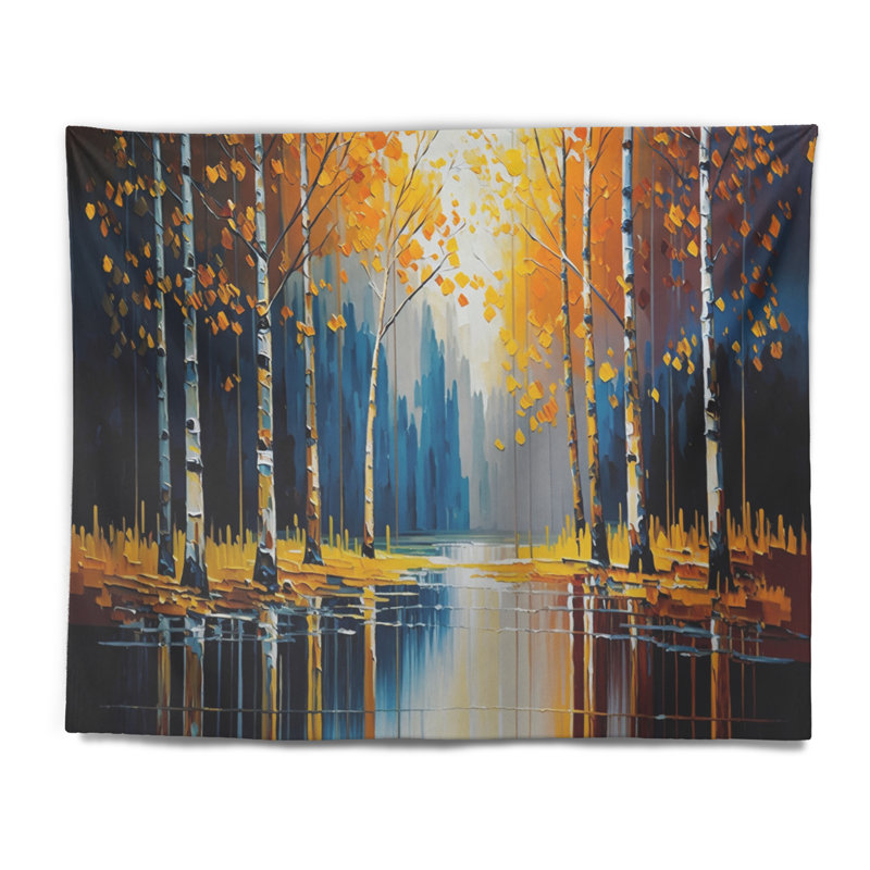 Tapisserie en polyester «chemin dans la forêt jaune», H 50 po x l 60 po