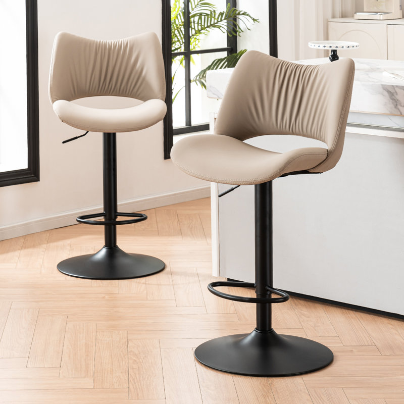Tabouret de bar pivotant rembourré en similicuir à hauteur réglable avec structure en métal, Kaki