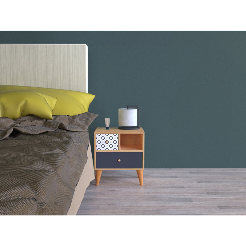 Table de chevet 2 tiroirs Amora en beige / noir / blanc