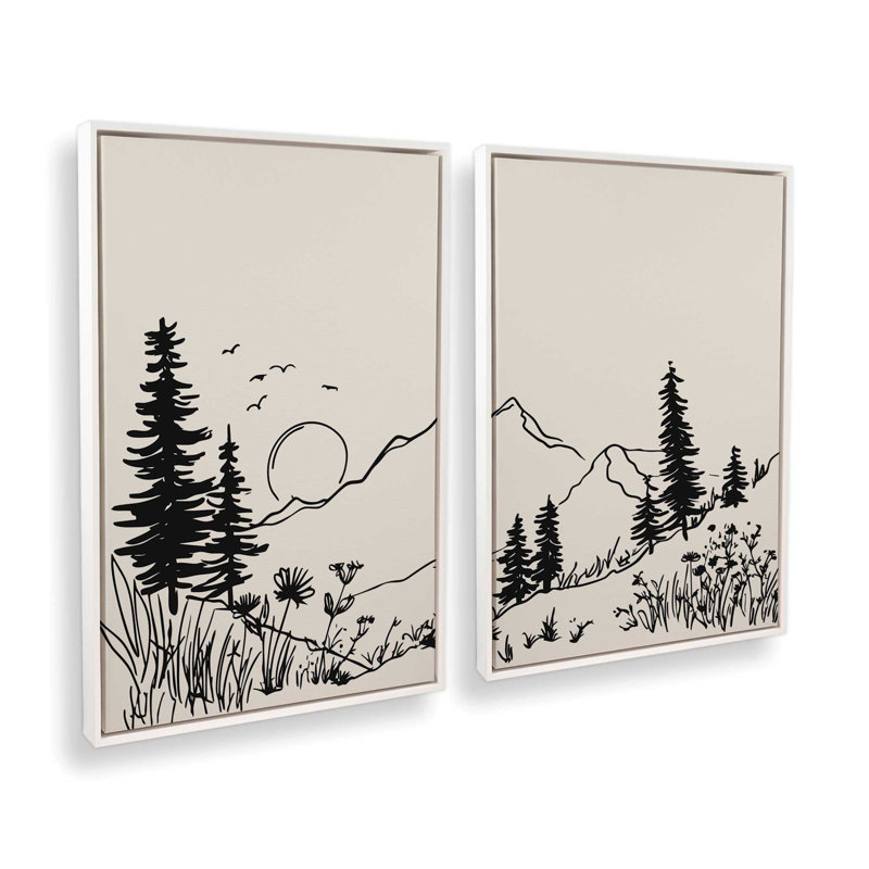 Ensemble de 2 impressions Whispering Peaks, 12 po x 8 po, Cadre flottant blanc opaque