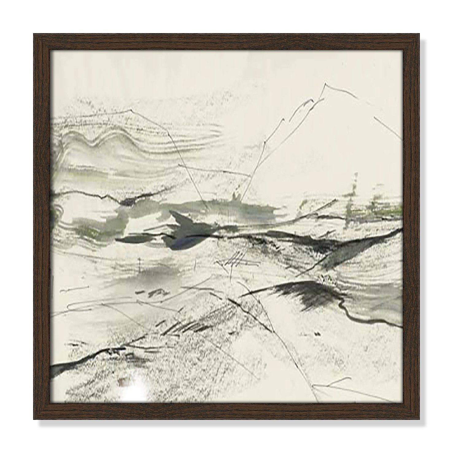 Green Sketches Print, 17" H x 17" W x 1.25" D, Walnut Slim Framed