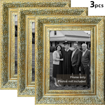 Antique Gold 3 PCS Simple Picture Frame for 8" x 10" Photos and Mantel Decor