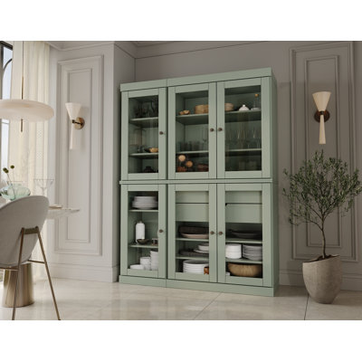 100% Solid Wood 48.5" Pantry China Cabinet with Clear Glass Doors, 2-Drawers and Adjustable Shelves