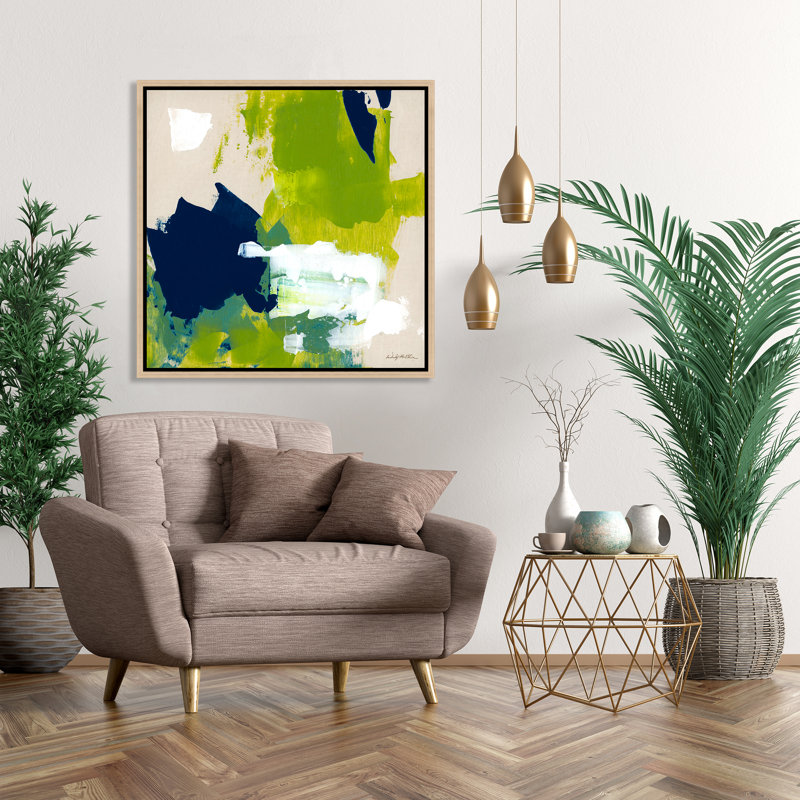 Green And Blue Blocks I Painting by Wendy Kleine, Image Brush Gel, 25.75" H x 25.75" W x 1.5" D