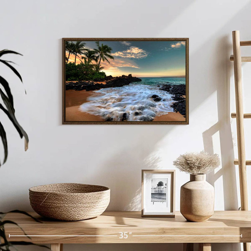 Maui, baie de Makena, Borasisi, 19 po x 13 po, Cadre flottant noyer