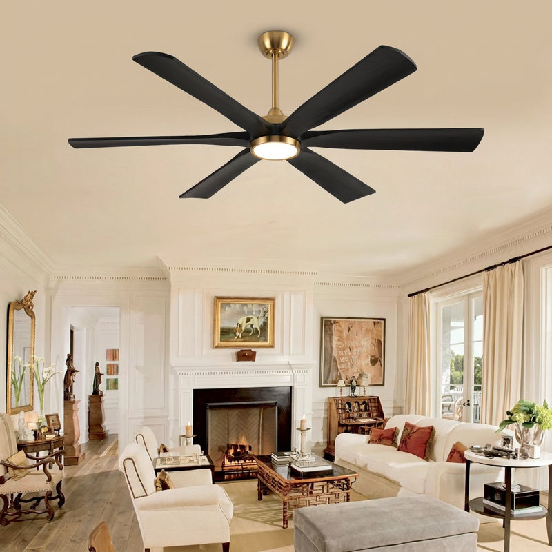 Ventilateur de plafond moderne avec télécommande, 6 pales en bois massif, moteur à courant continu silencieux, ventilateur de plafond extérieur pour patio couvert avec lumière