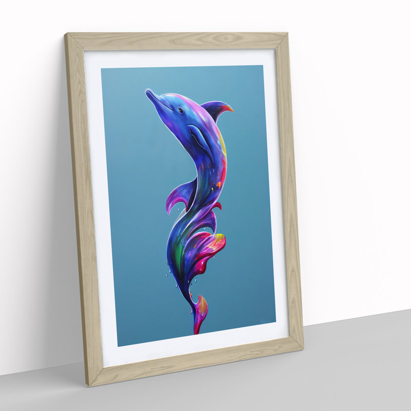 Dolphin Paint Splash No.1 - Framed Print, 34cm H x 25cm W x 2cm D, Oak