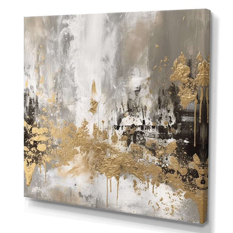 Demetry Modern Golden Abstract - Art mural abstrait, H 24 po x l 24 po, Toile tendue, No Frame
