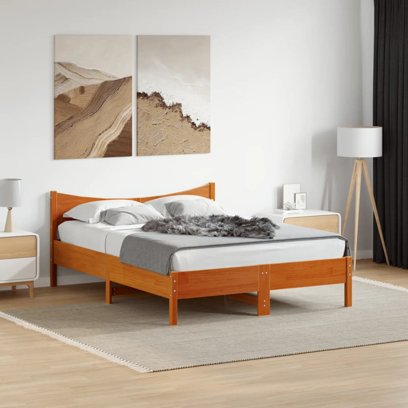 Aracelli Solid Wood Bed, Wax Brown, European Double (140 x 200cm)