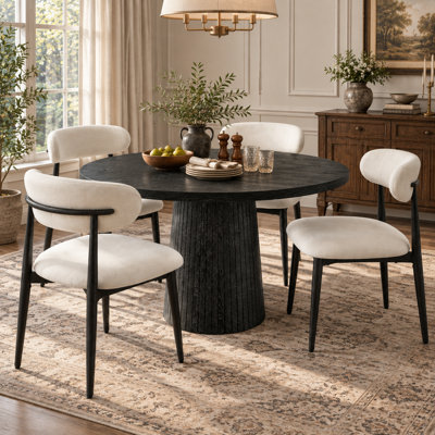 Modern 5-Piece Round Dining Table Set, 47" Pedestal Table with 4 Boucle Upholstered Chairs with Curved Backrests for Kitchen, Dining Room