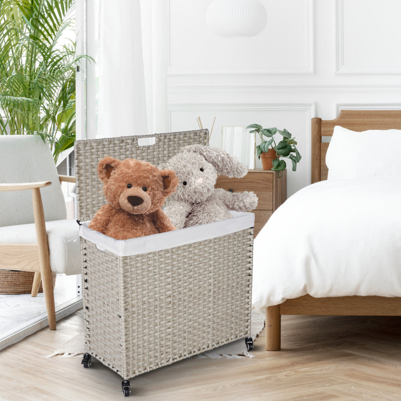 Modern Wicker Rolling Laundry Hamper with Handles, Gray