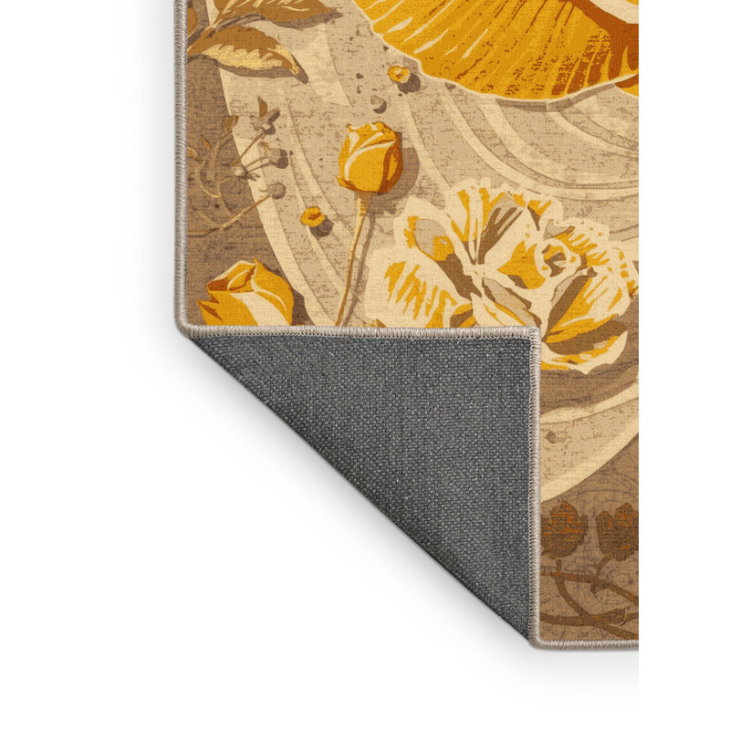 Tapis éclectique à motif floral jaune moelleux Temaraia, 4 x 6