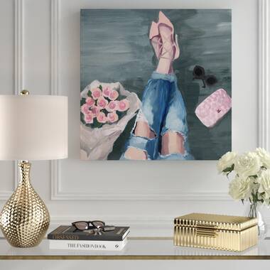 Oliver Gal 'Shopping Bag and Floral Blush' Glam Pink Wall Art