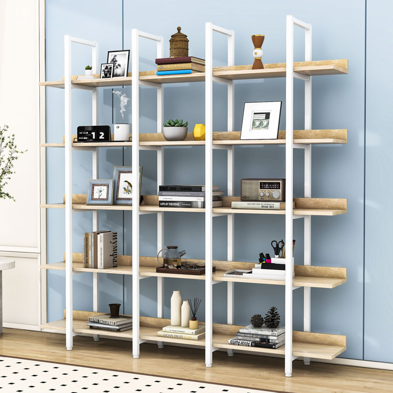 Bibliothèque de bureau à 5 niveaux, H 70,7 po x l 70,9 po x P 10,2 po, Blanc/chêne
