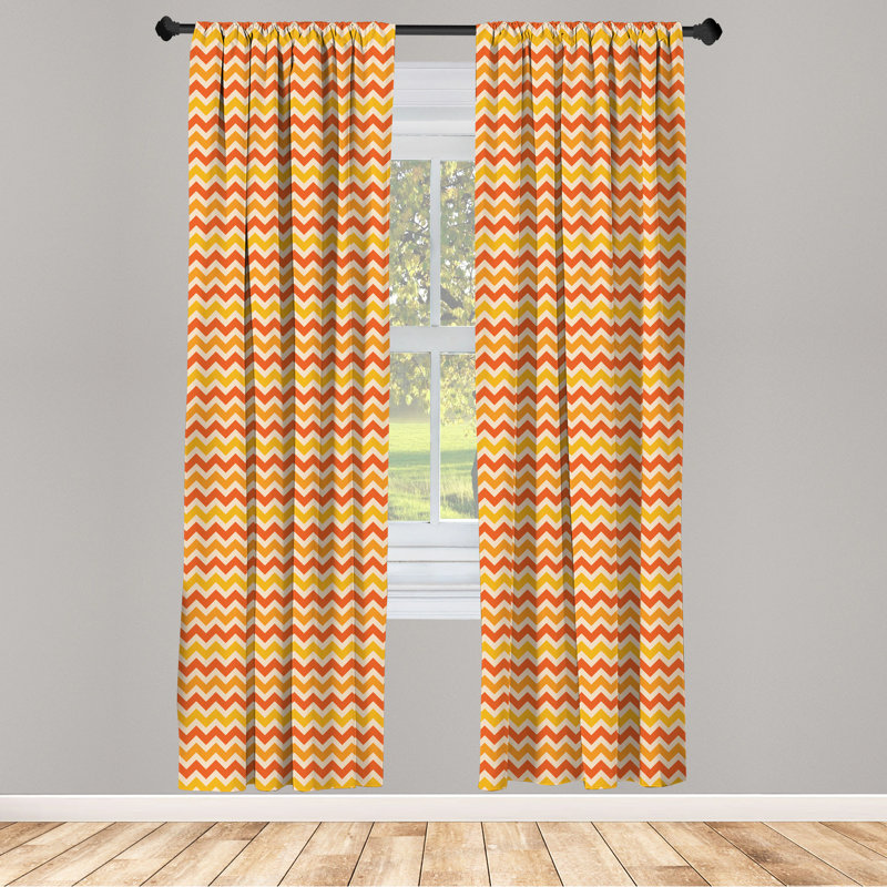 Vintage Orange Yellow Chevron Light Filtering Curtain Pair