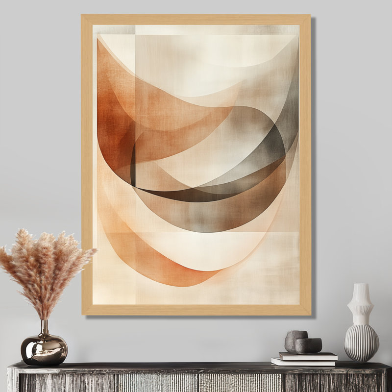 Courbes minimalistes marron, orange et beige I - Formes abstraites - Tableau encadré, H 44 po x l 34 po