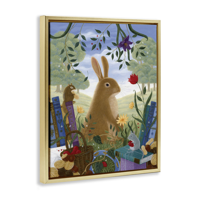 «Spring View Rabbit & Friends», art mural encadré sur toile flottante, design par Gina Matarazzo, H 21 po x l 17 po