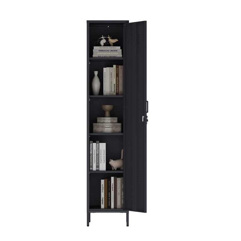Bargale 15 Single Locker Storage Cabinet with 5 Adjustable Shelves, Black
