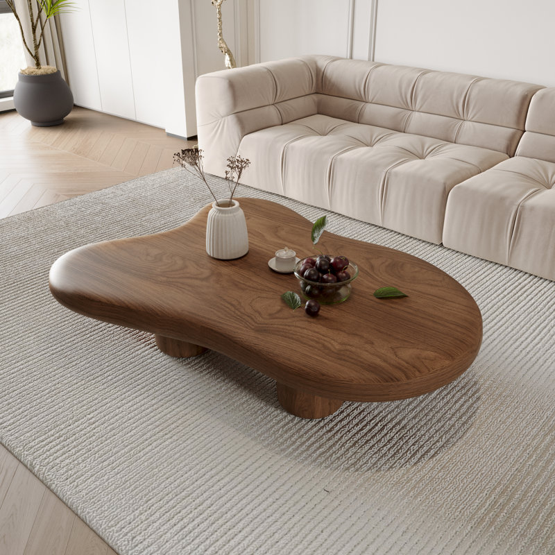Table basse 48,43 po en forme de nuage, table basse en bois de noyer massif pour le salon, facile à assembler, Brun