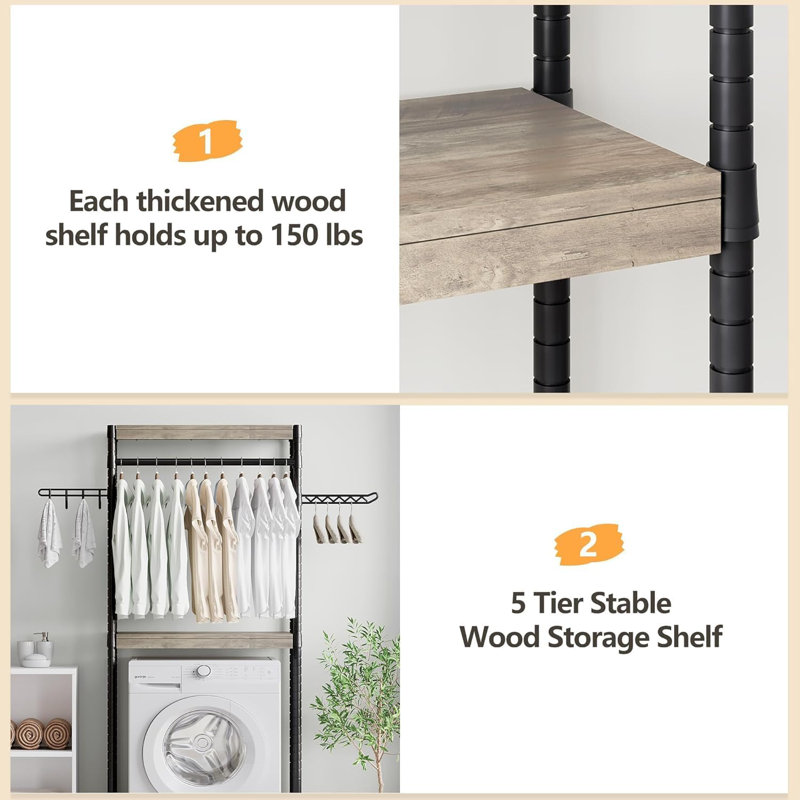 28" Heavy-Duty Over The Washer Drying Rack - 4-Shelf Laundry Storage Shelf with Hanging Hooks, Adjustable Height