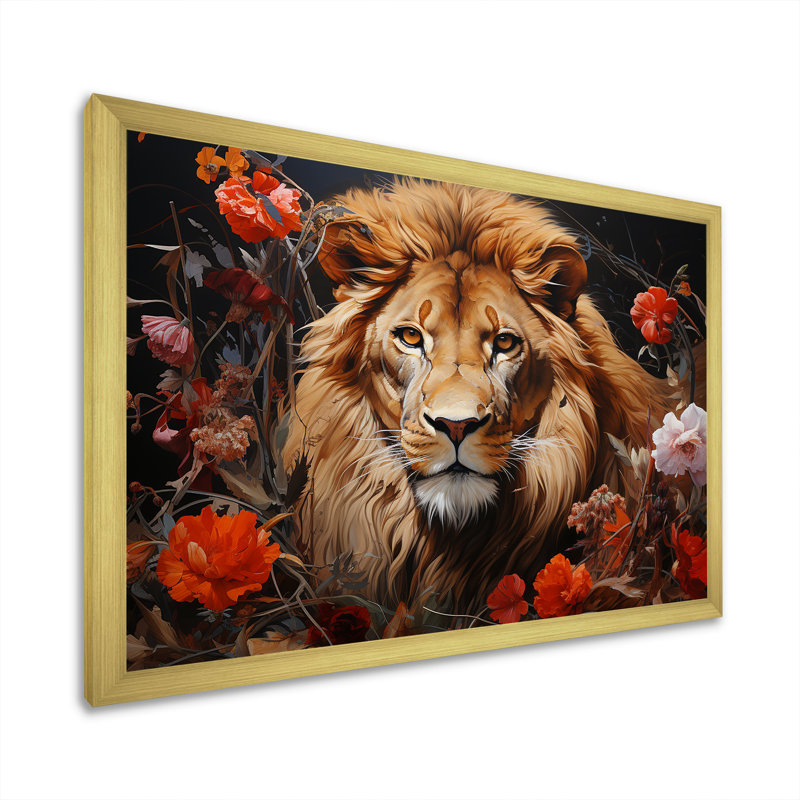 «Lion Wilderness Symphony II», reproduction sur toile, Cadre doré simple, H 24 po x l 32 po x P 1 po