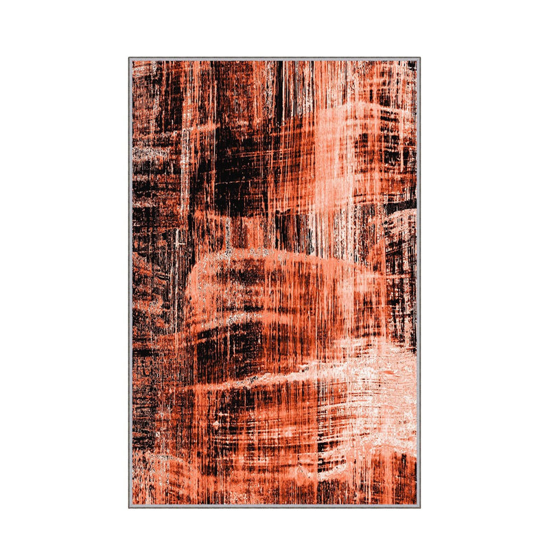 Tapis orange / noir en polyester tissé à plat Nevarez, Rectangle 2 pi 7 po x 4 pi 11 po