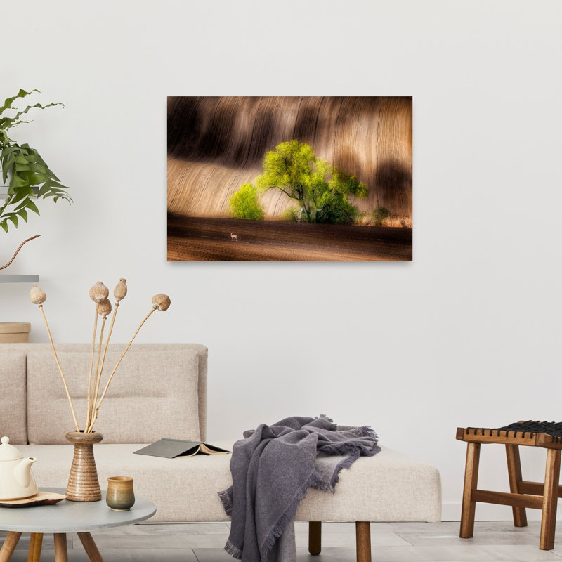 Deer In Wavy Fields Peaceful Serene Tranquil Deer Landscape Nature Wall Art Print by Piotr Krol (Bax) - Print