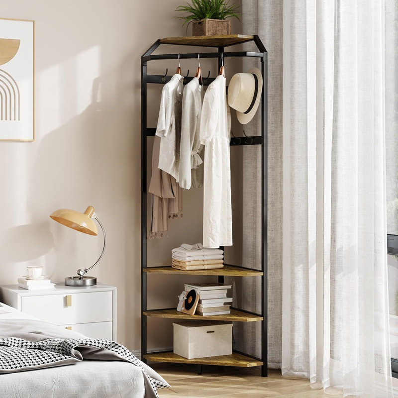 Corner Coat Rack with 3-Tier Storage Shelves and 12 Hooks, Freestanding Hall Tree for Entryway, Bedroom, or Living Room