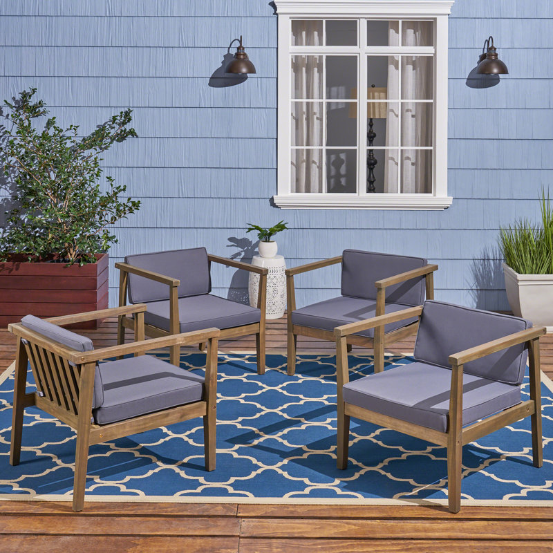 Chaise de patio en teck Adalhard, Structure grise / coussin gris foncé