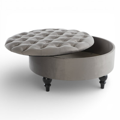 Suave 37" Wide Tufted Round Storage Ottoman, Gray