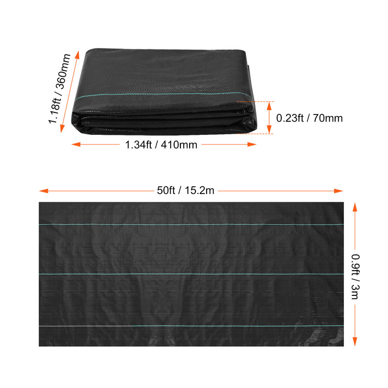 VEVOR 3 pi x 50 pi, tissu d'aménagement paysager robuste de qualité supérieure, tissu géotextile tissé de 3,2 oz sous gravier