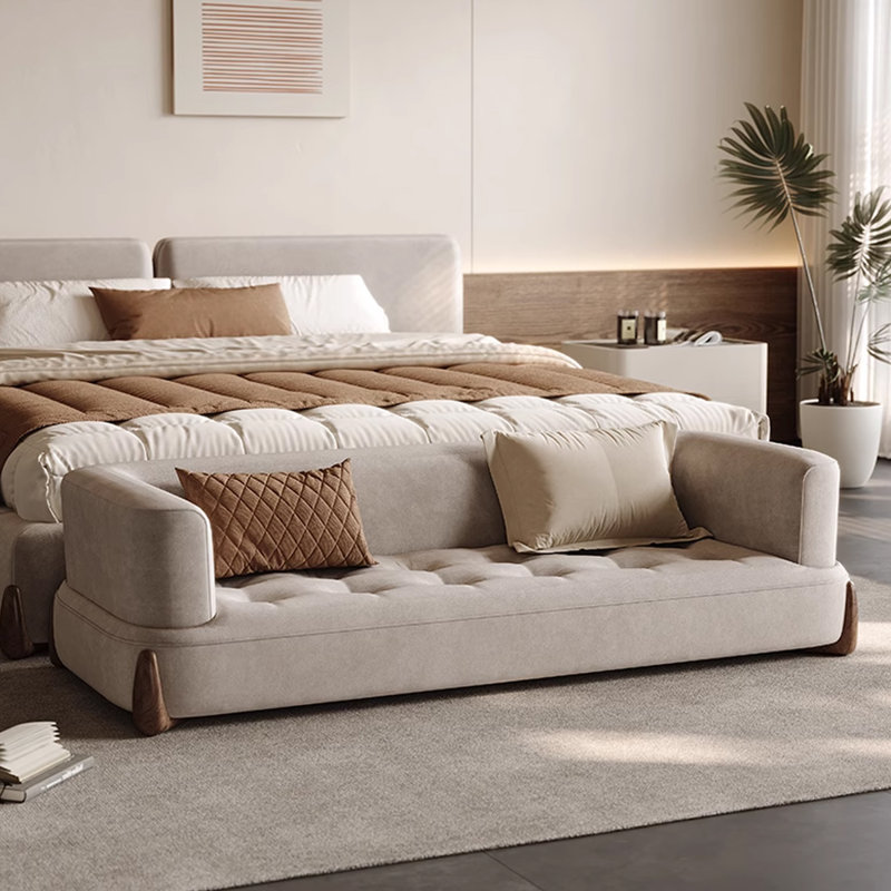Banc rembourré beige, H 21,65 po x l 59,06 po x P 23,62 po