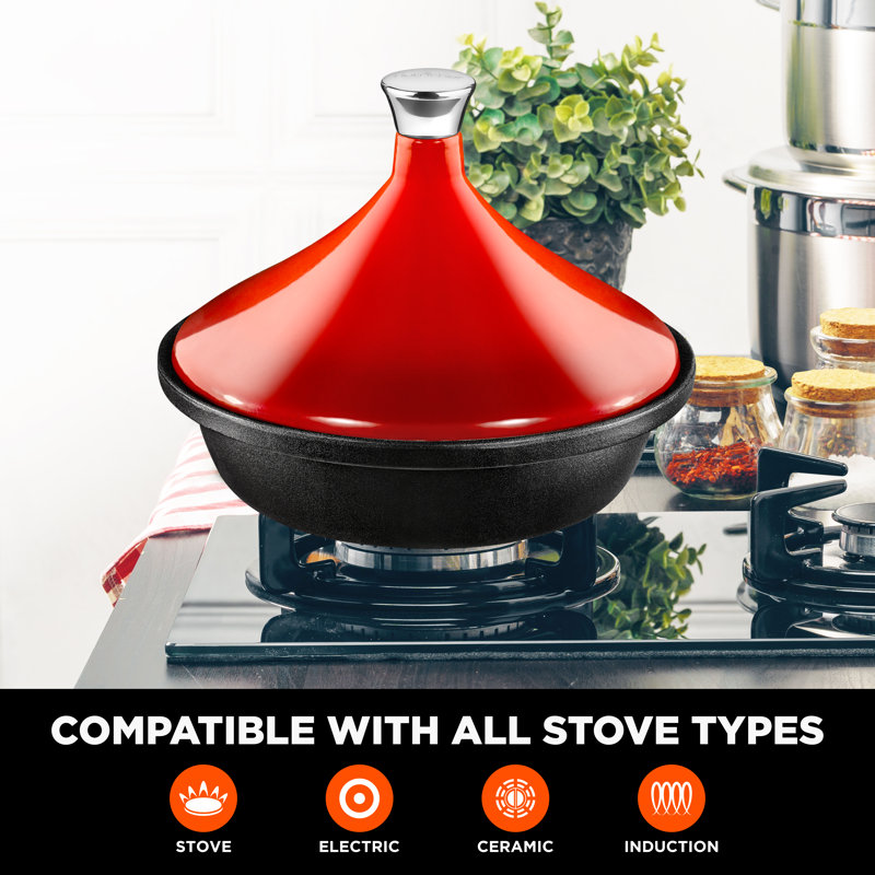 NutriChef 2.75 Quarts Non-Stick Ceramic Stock Pot, Red