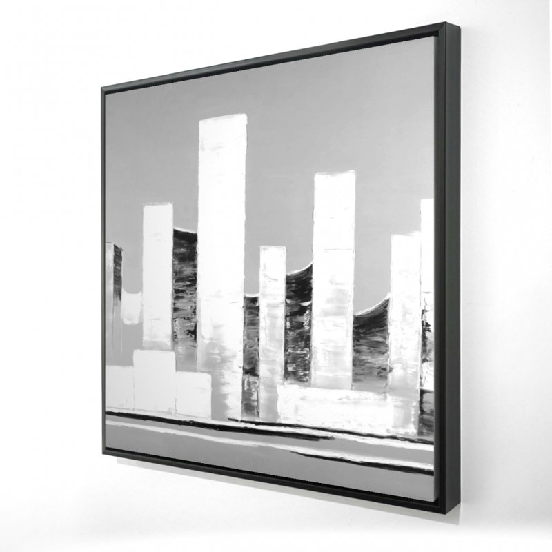 Minimalist Abstract Buildings - Industrial White Framed Canvas