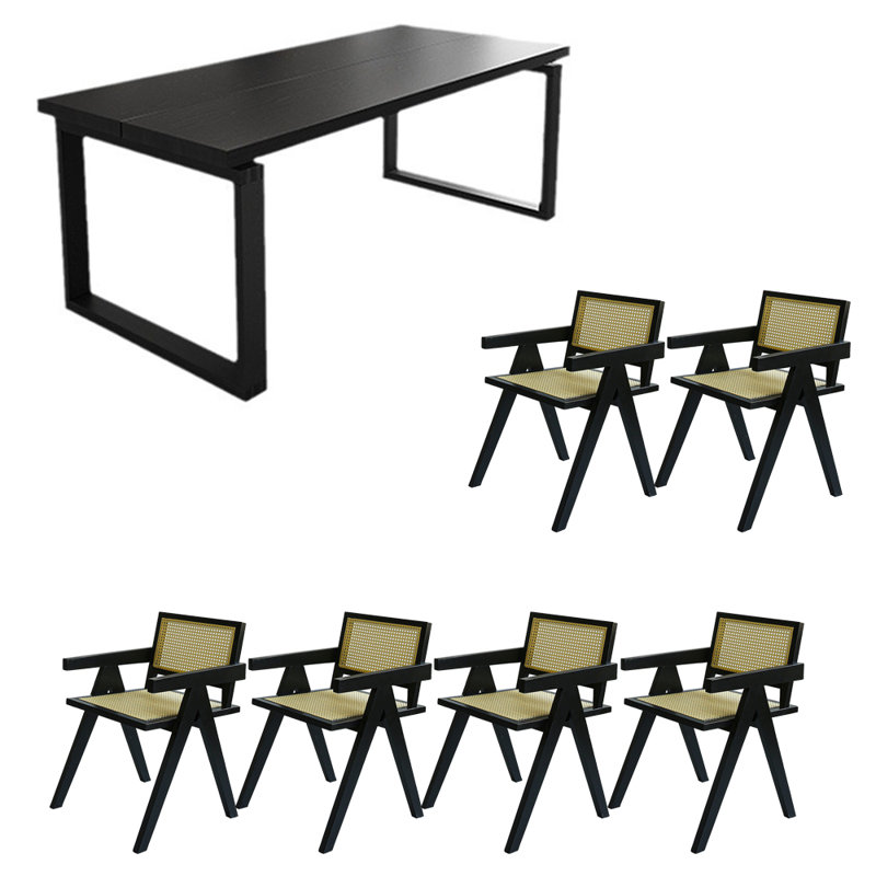 Modern simple black solid wood dining table set
