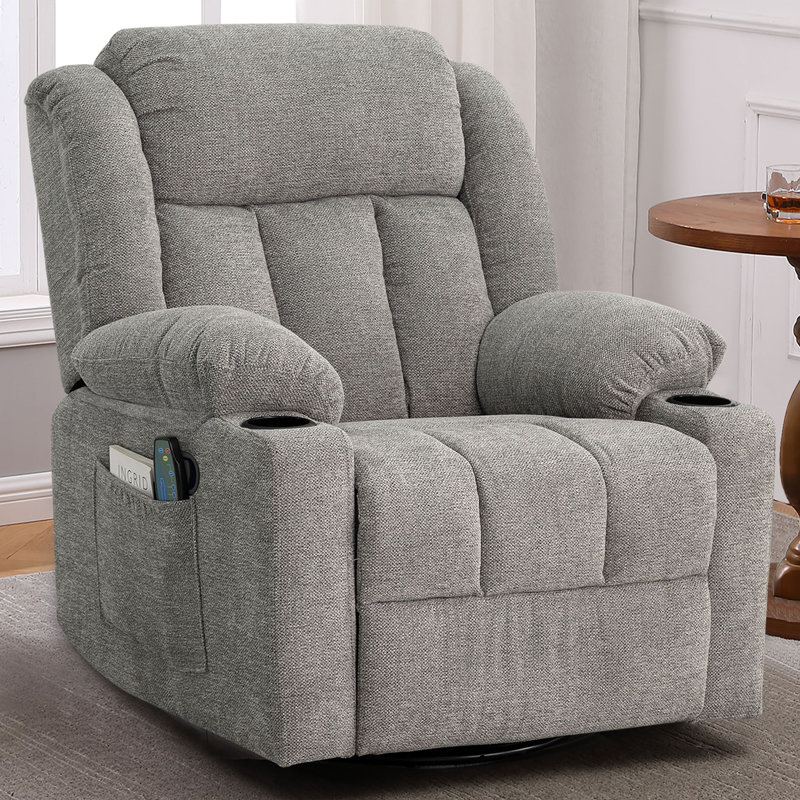 Latitude Run® Swivel Rocker Recliner Chair with Massage and Heat, Limestone
