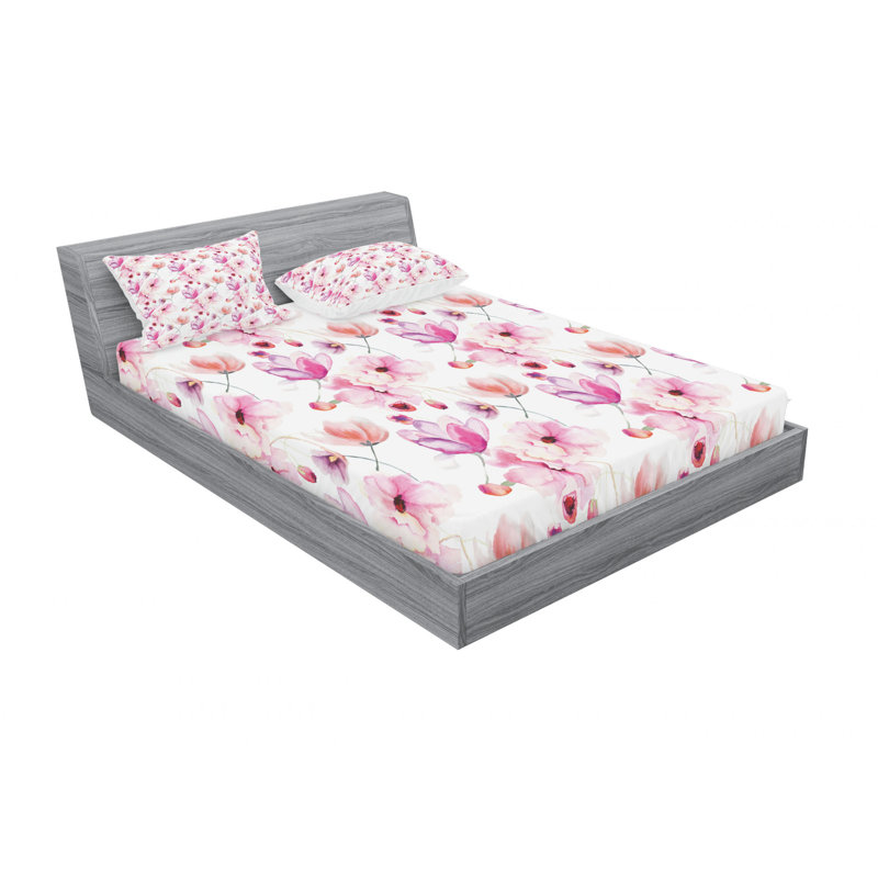 Drap-housse floral en microfibre, Queen Sheet Set with Fitted Sheet, Fleurs printanières