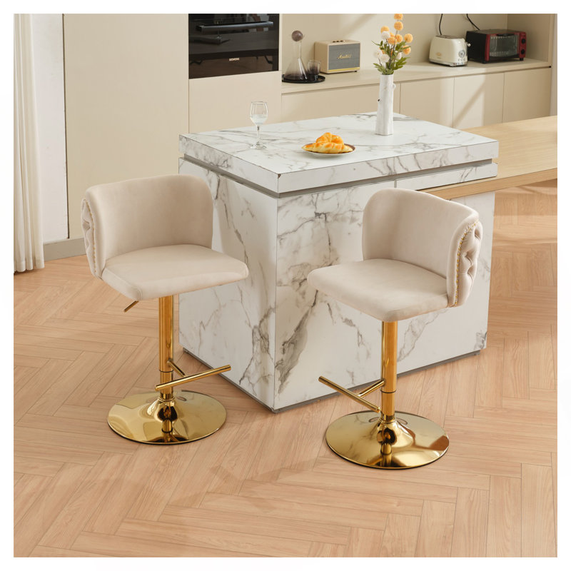 Tabourets de bar rembourrés en velours Classic, Beige