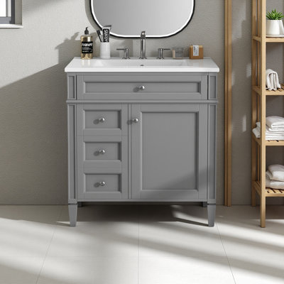 Meuble-lavabo de salle de bain 30 po sans lavabo supérieur, armoire de rangement moderne avec 2 tiroirs et un tiroir basculant