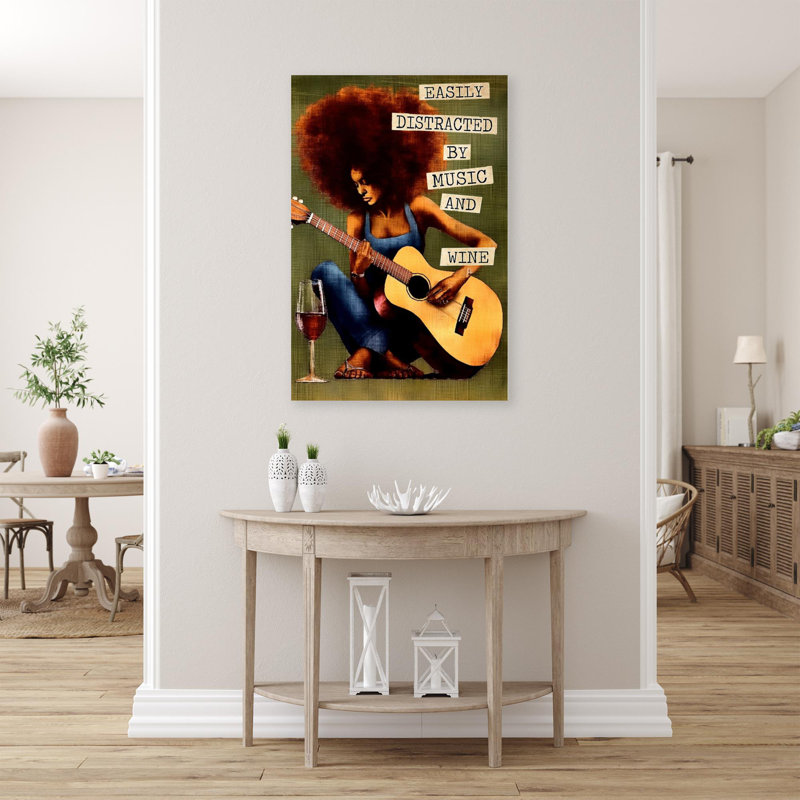Ormande facilement distrait par la musique et le vin 1 - 1 pièce, impression d'art graphique rectangulaire sur toile tendue