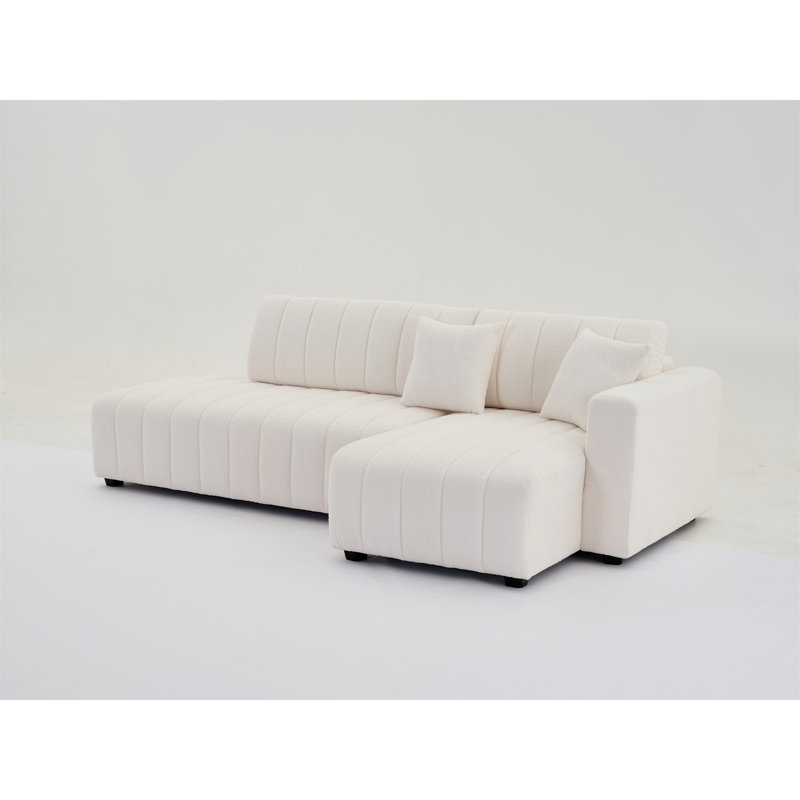 Jessica Lamb Wool Right Facing Sectional Sofa With Chaise,L Shape Sofa Couch, Beige